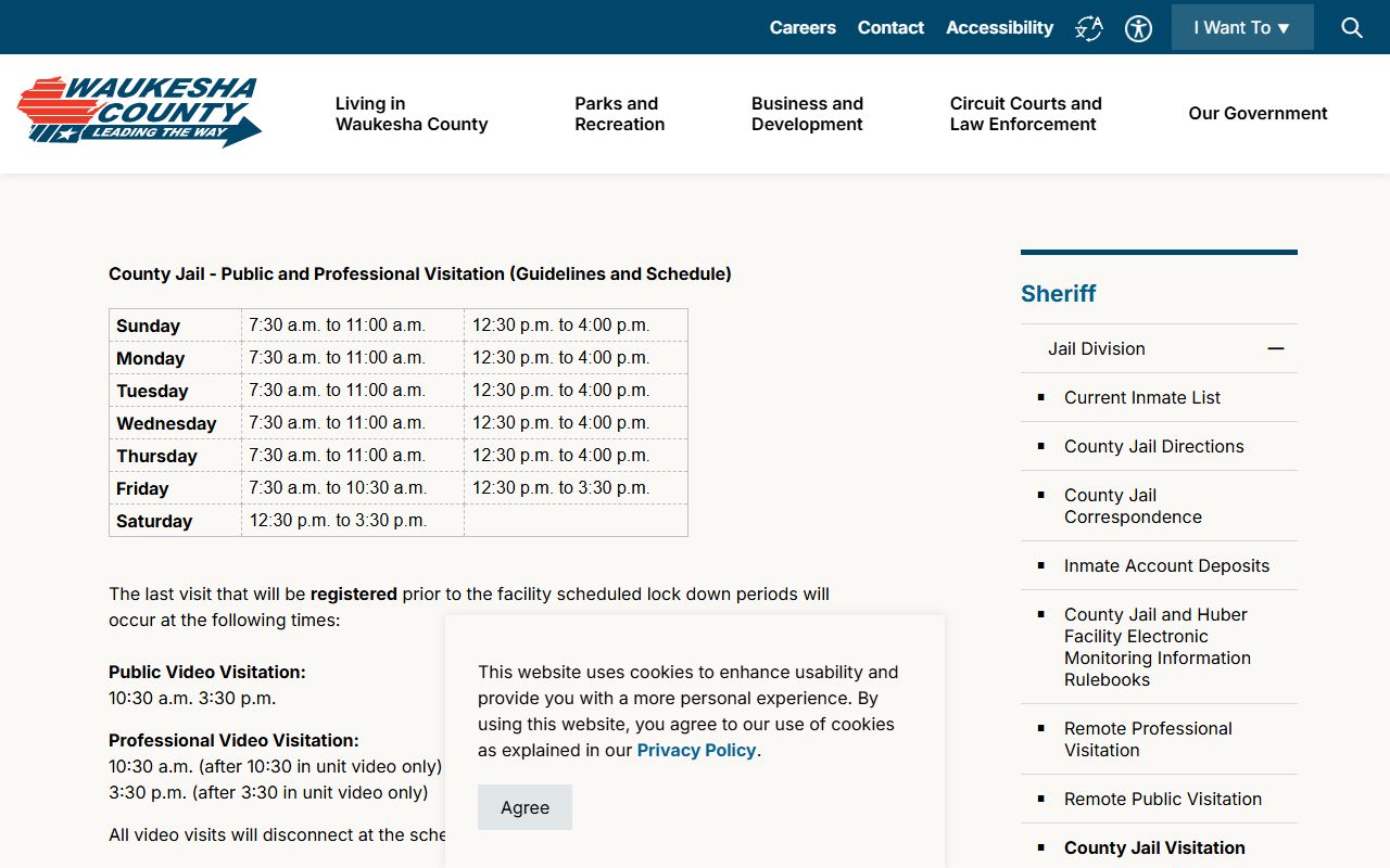 Waukesha County Jail visitation schedule and inmate visit rules